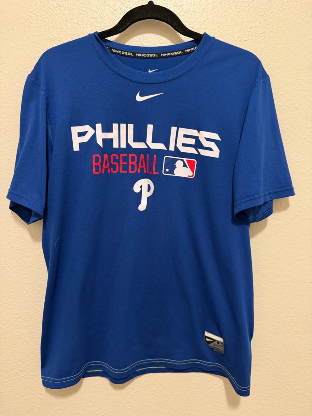 Nike Dri-FIT Philadelphia Phillies Baseball Shirt Blue MLB Authentic Tee Size M